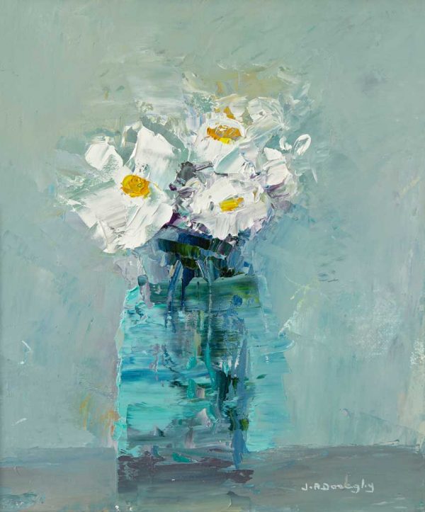 Daisies in a Turquoise Vase